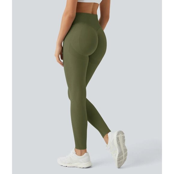 Halara Seamless Flow High Waisted Booty Scrunch Leggings Green L Full Length - Picture 1 of 7
